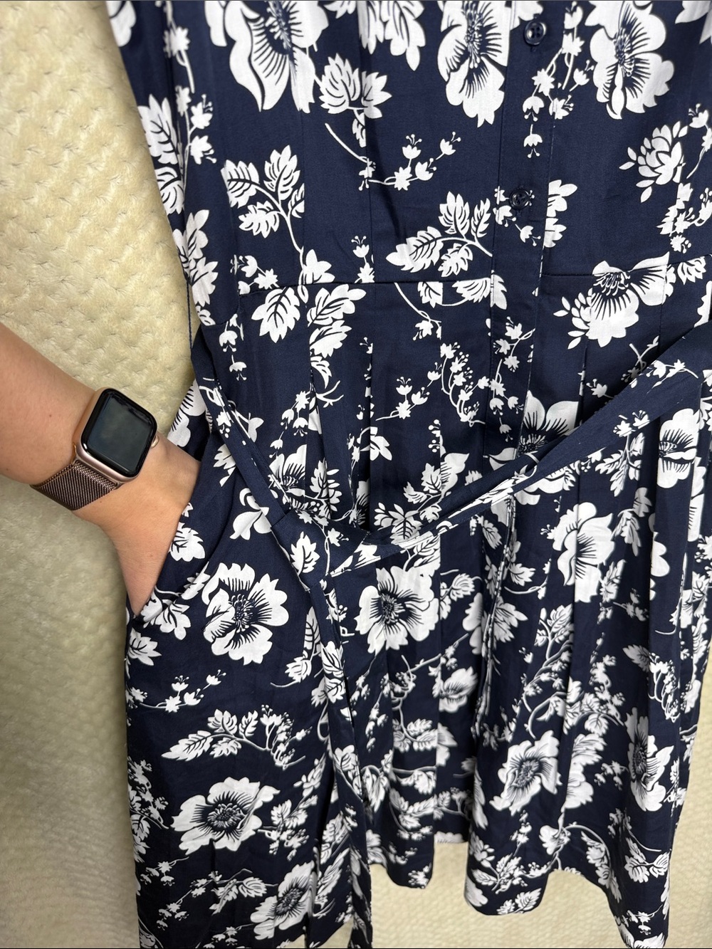 Brooks Brothers Navy Floral Shirt Dress with White Print - Picture 4 of 5